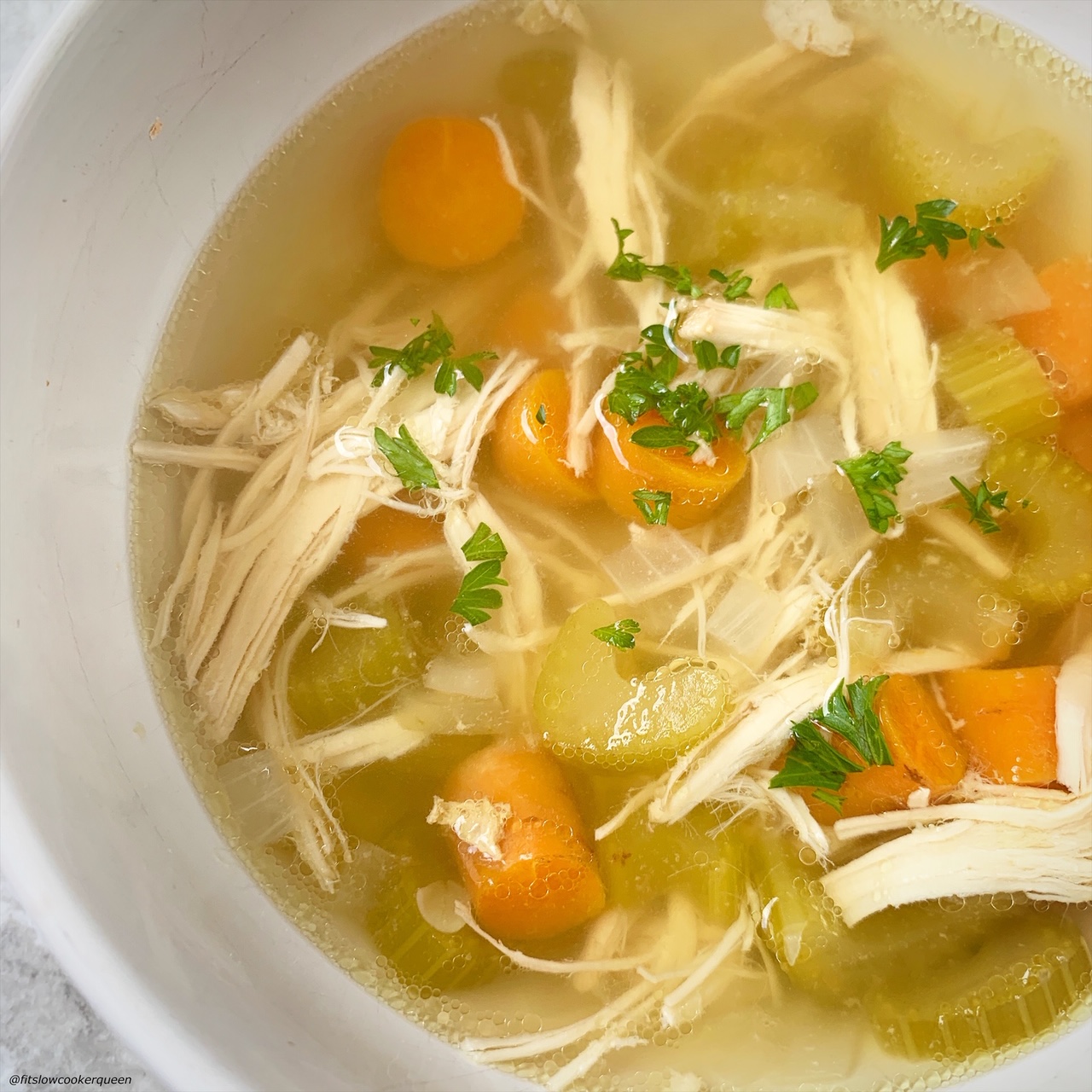 close up of the bowl of chicken soup 
