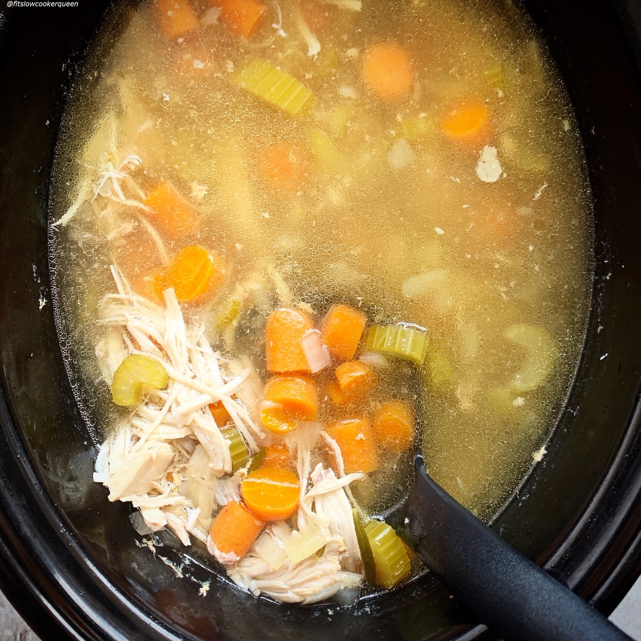 cooked chicken soup in the slow cooker