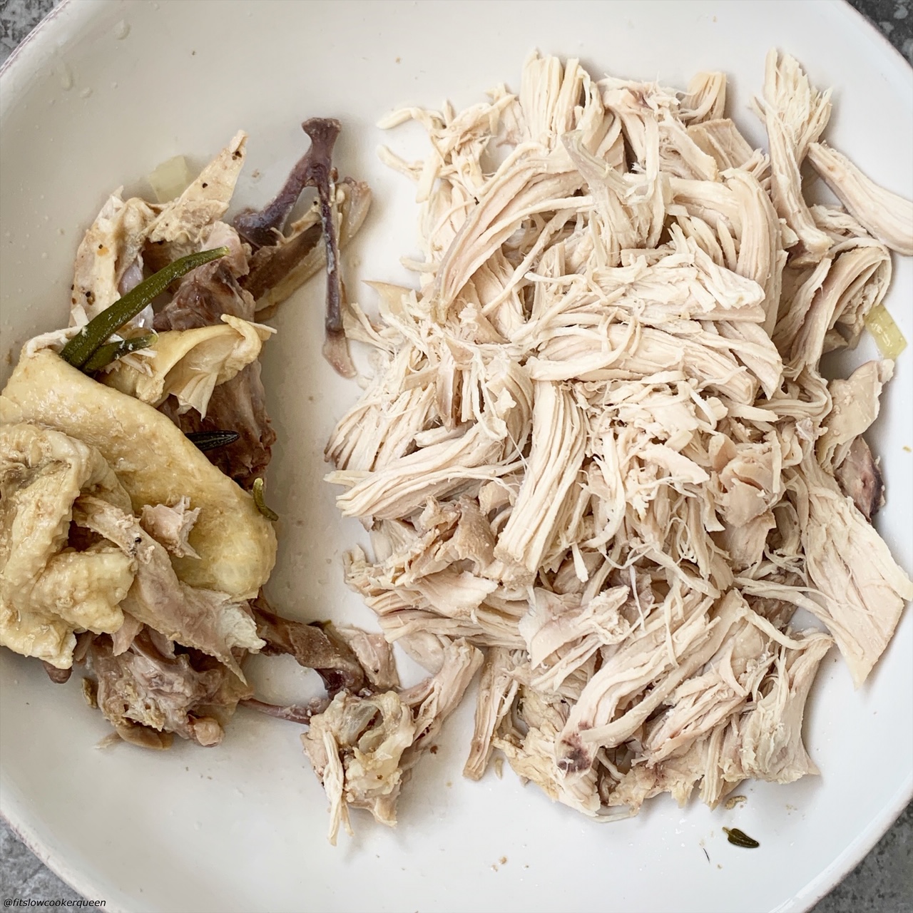 cooked chicken on a plate, shredded
