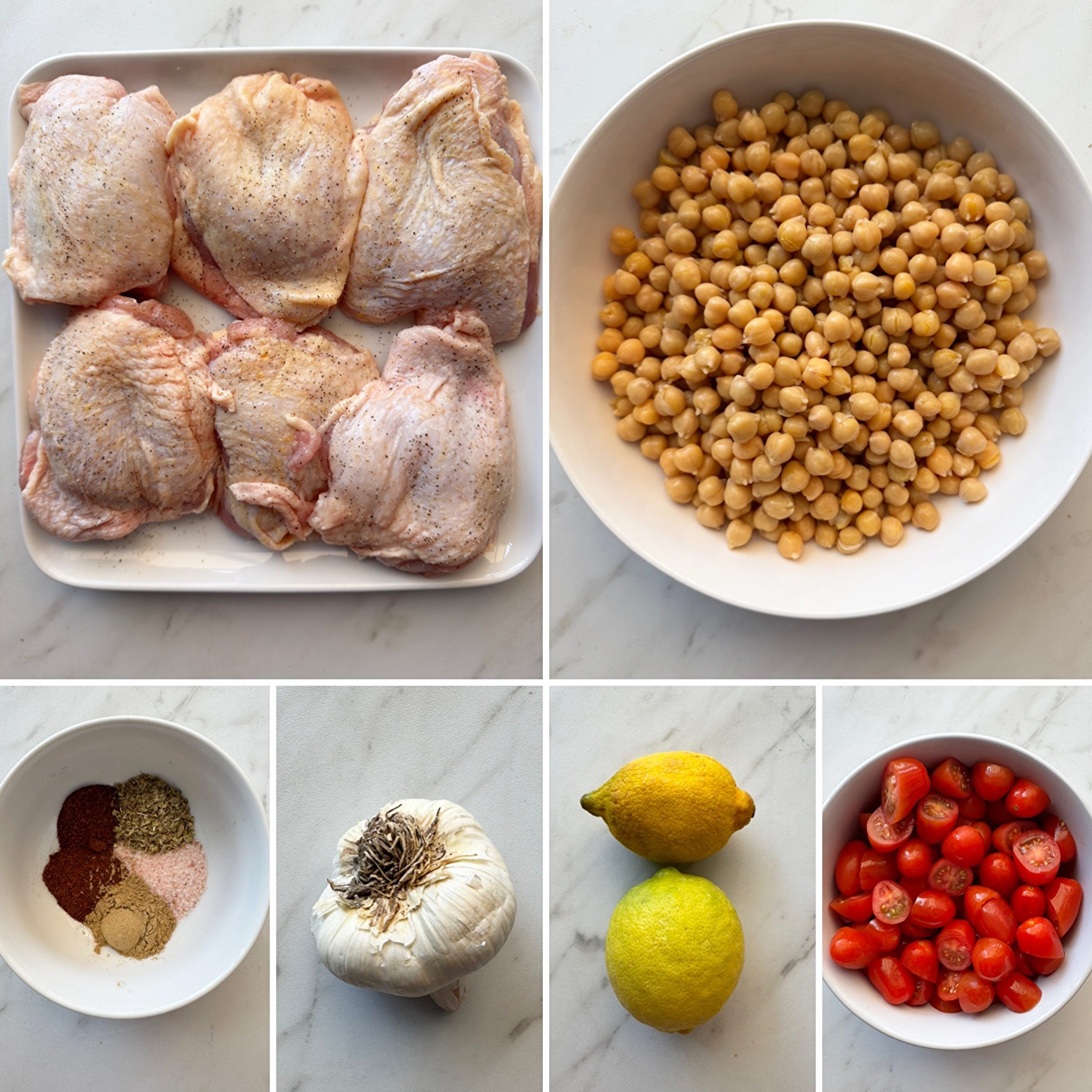 collage of ingredients for crockpot chicken chickpeas