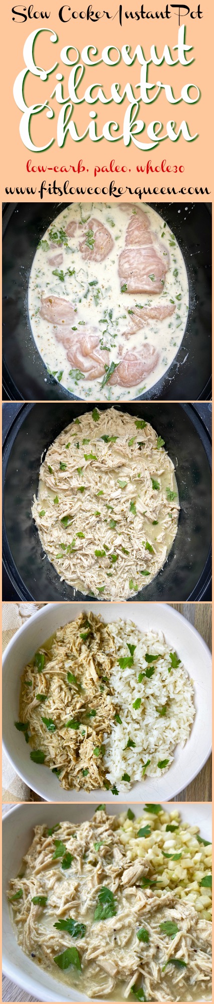 another pinterest pin for Slow Cooker Coconut Cilantro Chicken (Low-Carb, Paleo, Whole30)