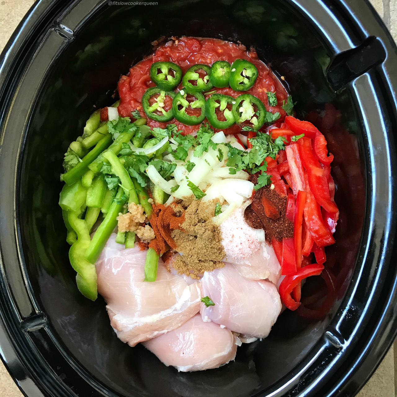 uncooked Slow Cooker Spicy Salsa Chicken in the slow cooker