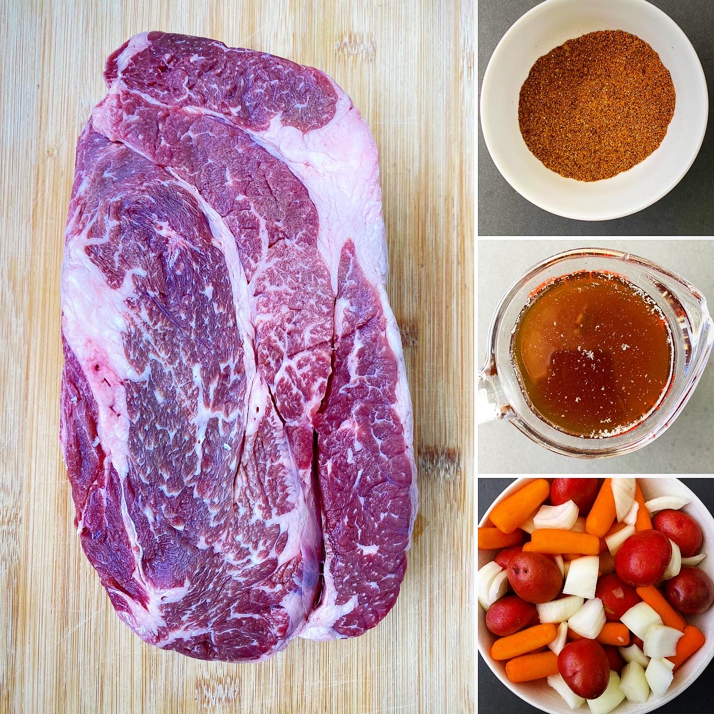 collage of ingredients for crockpot cumin beef pot roast