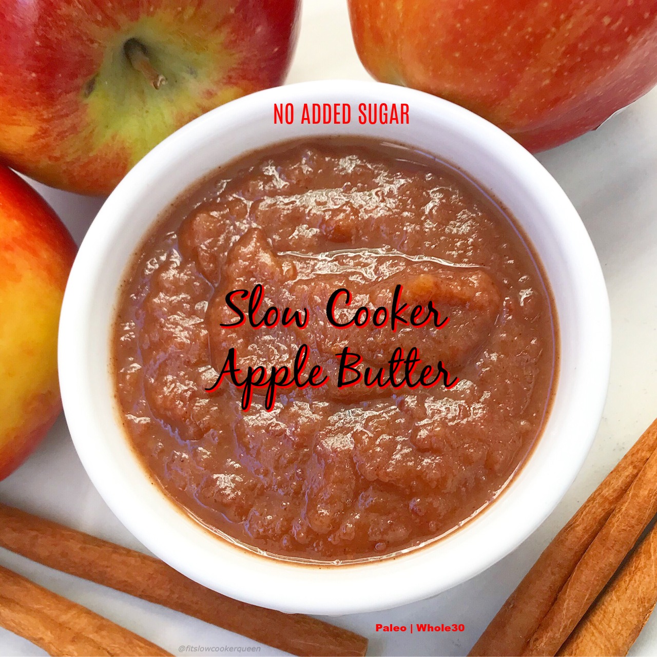 This healthy slow cooker apple butter recipe has NO ADDED SUGAR making it whole30 and paleo compliant while still being super easy.
