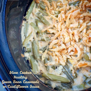 Healthy green bean casserole! Fresh green beans & a homemade cauliflower sauce replace canned items in this healthy spin on a holiday classic