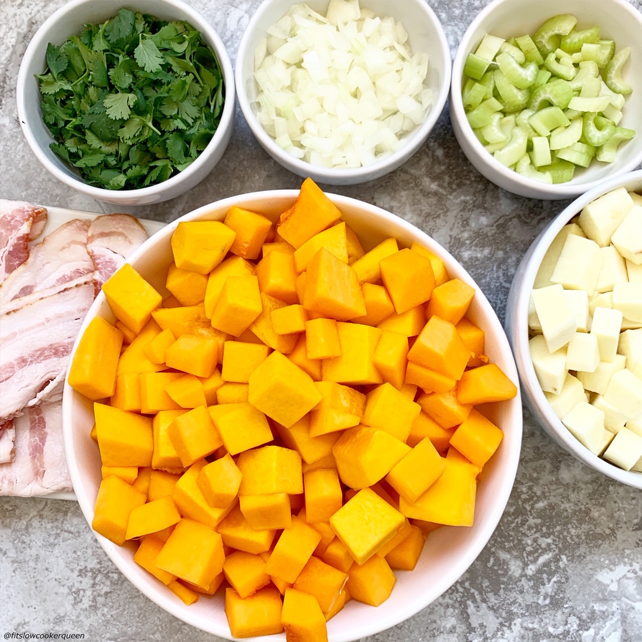 collage of ingredients for Slow Cooker Instant Pot Butternut Squash Soup