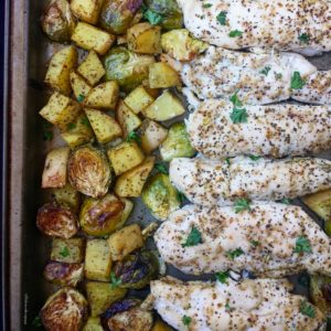 sheet pan chicken tenders veggies and potatoes