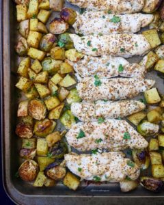 sheet pan chicken tenders veggies and potatoes