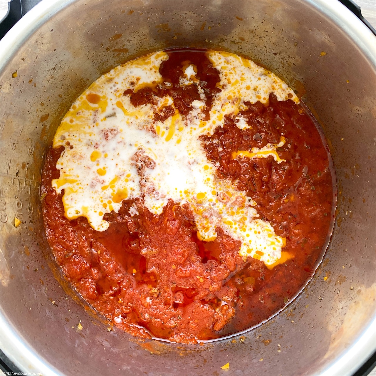 bolognese in the Instant Pot with cream added but not stirred