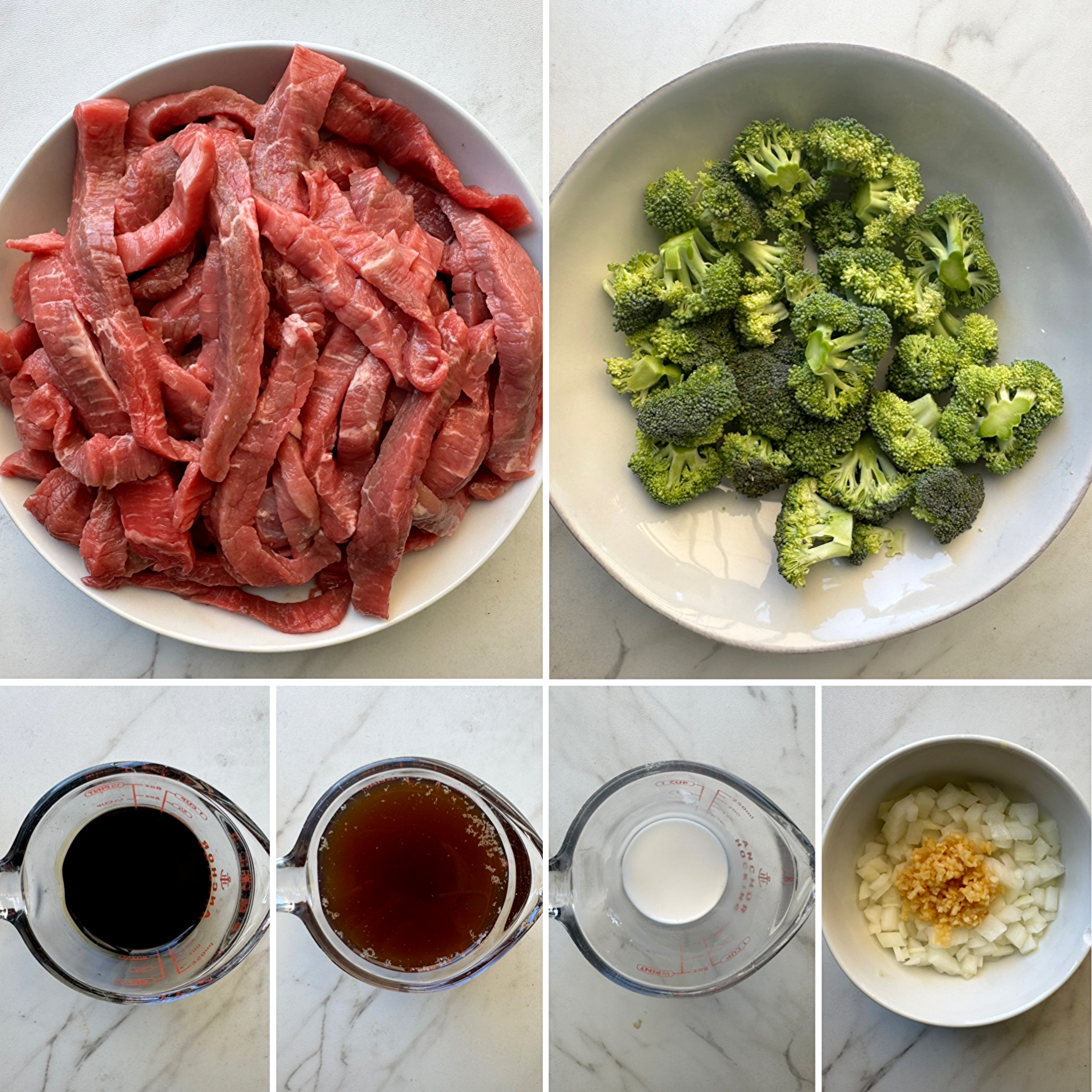 collage of ingredients for slow cooker beef and broccoli