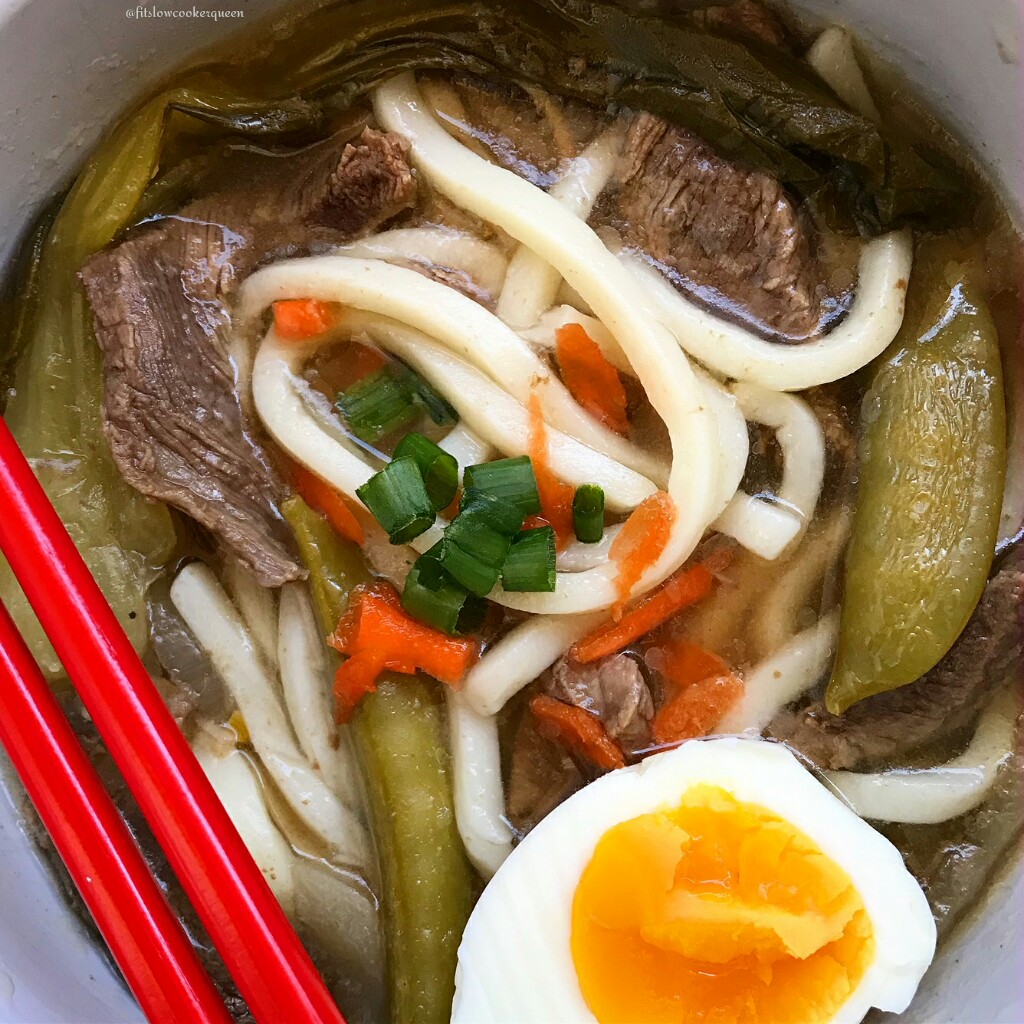 don soup is a classic Japanese noodle soup. This slow cooker version uses a homemade broth, tender slices of beef, and thick udon noodles.