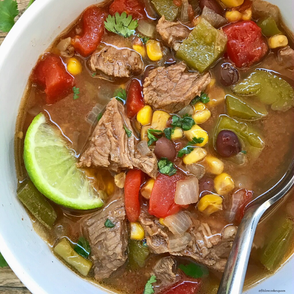 This recipe takes carne asada flavors and turns them into a soup. Flavorful and filling, this slow cooker soup is super easy and healthy too.