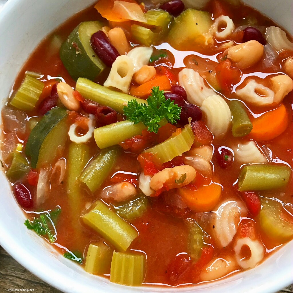 Minestrone soup is simple yet healthy and hearty. Grab your favorite vegetables, beans and gluten-free quinoa pasta and let your slow cooker do the work.