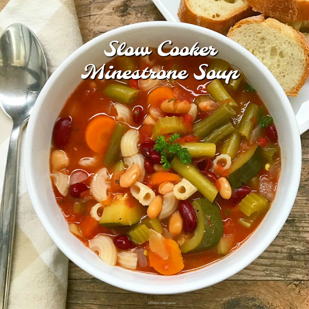 Minestrone soup is simple yet healthy and hearty. Grab your favorite vegetables, beans, gluten-free quinoa pasta, and let your slow cooker do the work.