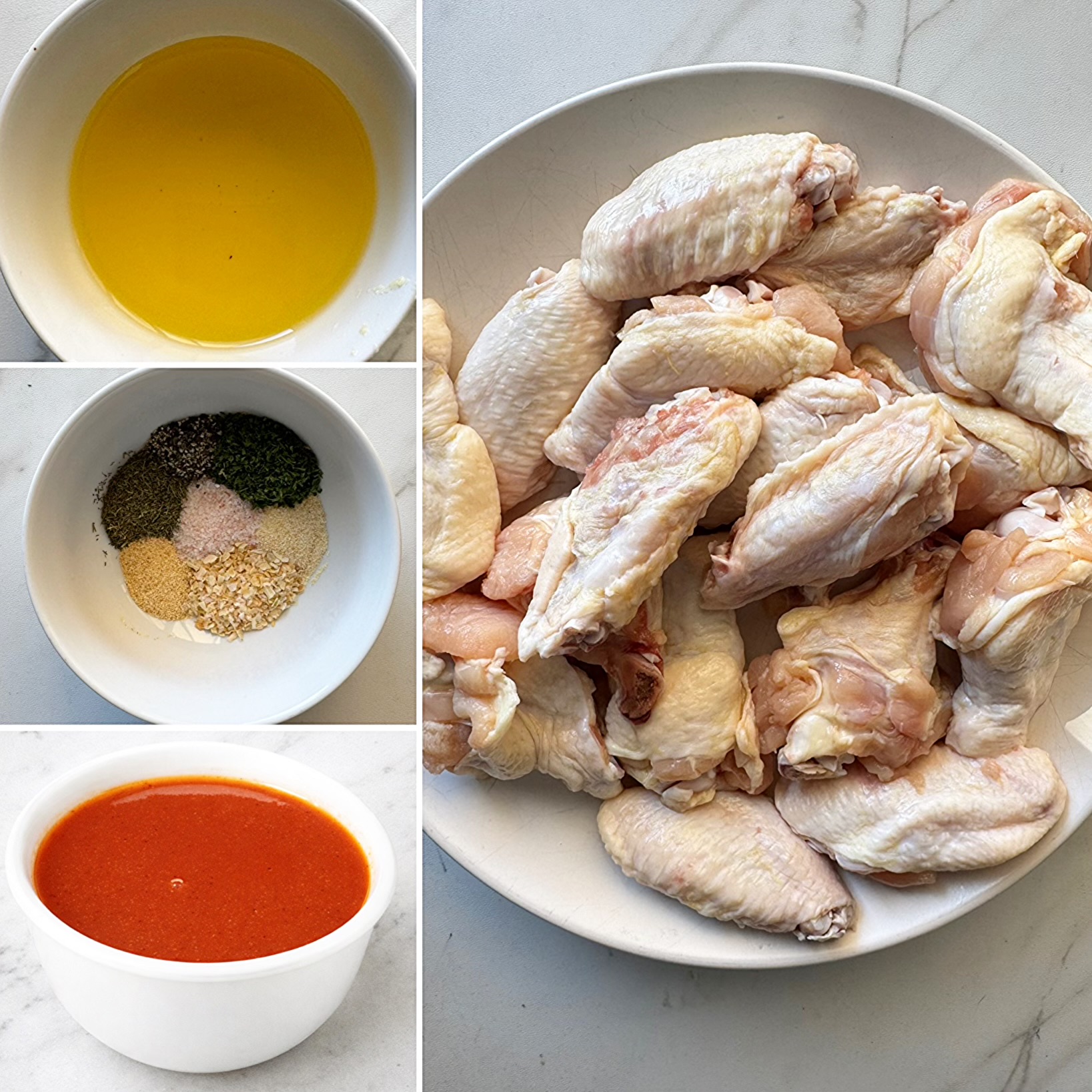 collage of ingredients for Slow Cooker Buffalo Wings