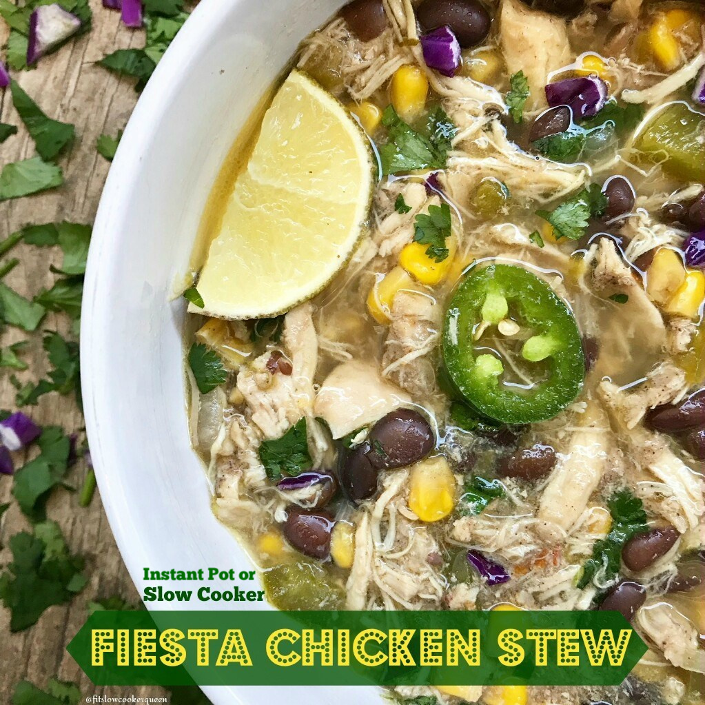 This fiesta chicken stew is definitely a party in your mouth. Bursting with flavor, this easy recipe can be served made in your slow cooker or Instant Pot. 