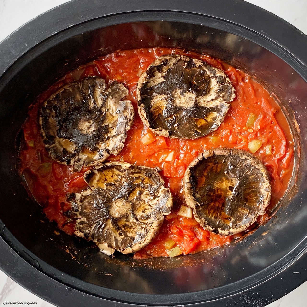 cooked portobello mushrooms in the slow cooker 