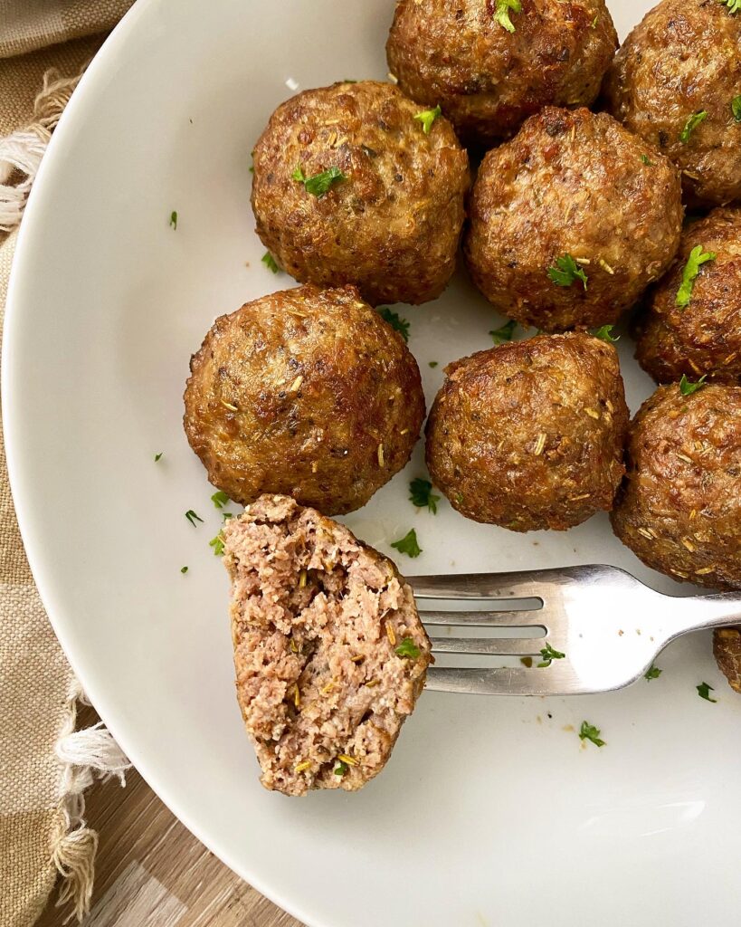 air fryer meatballs on a white plate