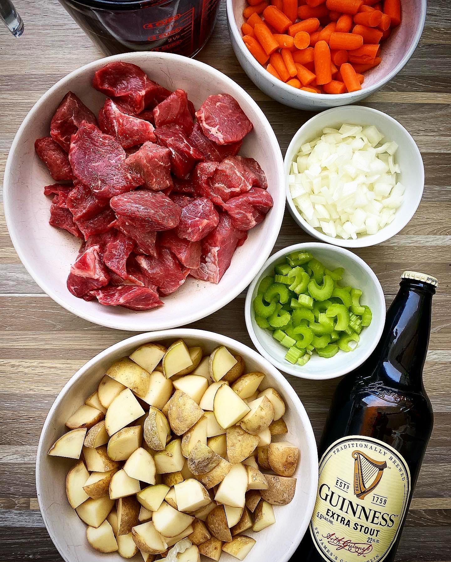 collage of ingredients for Slow Cooker Guinness Beef Stew 