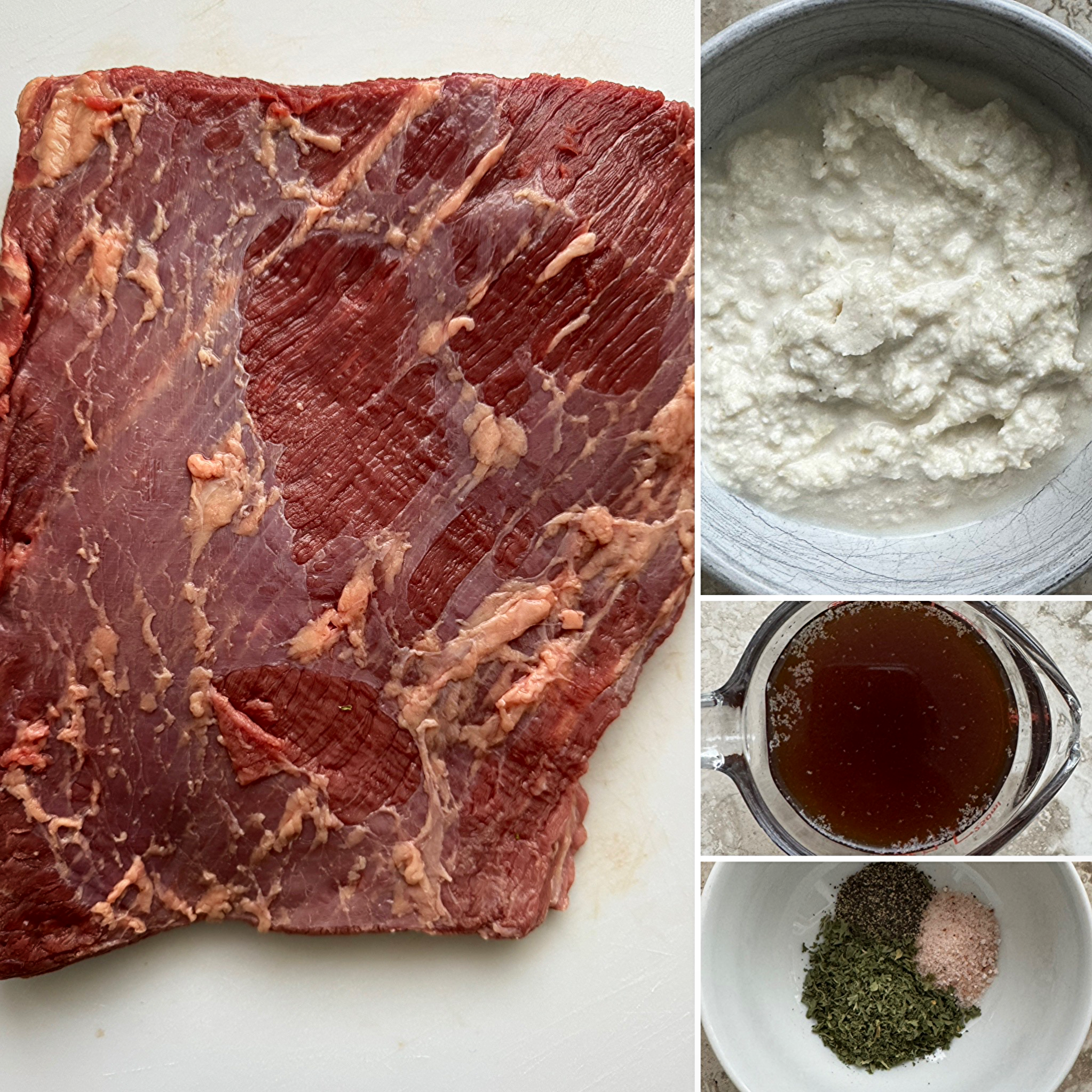 collage of ingredients for crockpot horseradish brisket