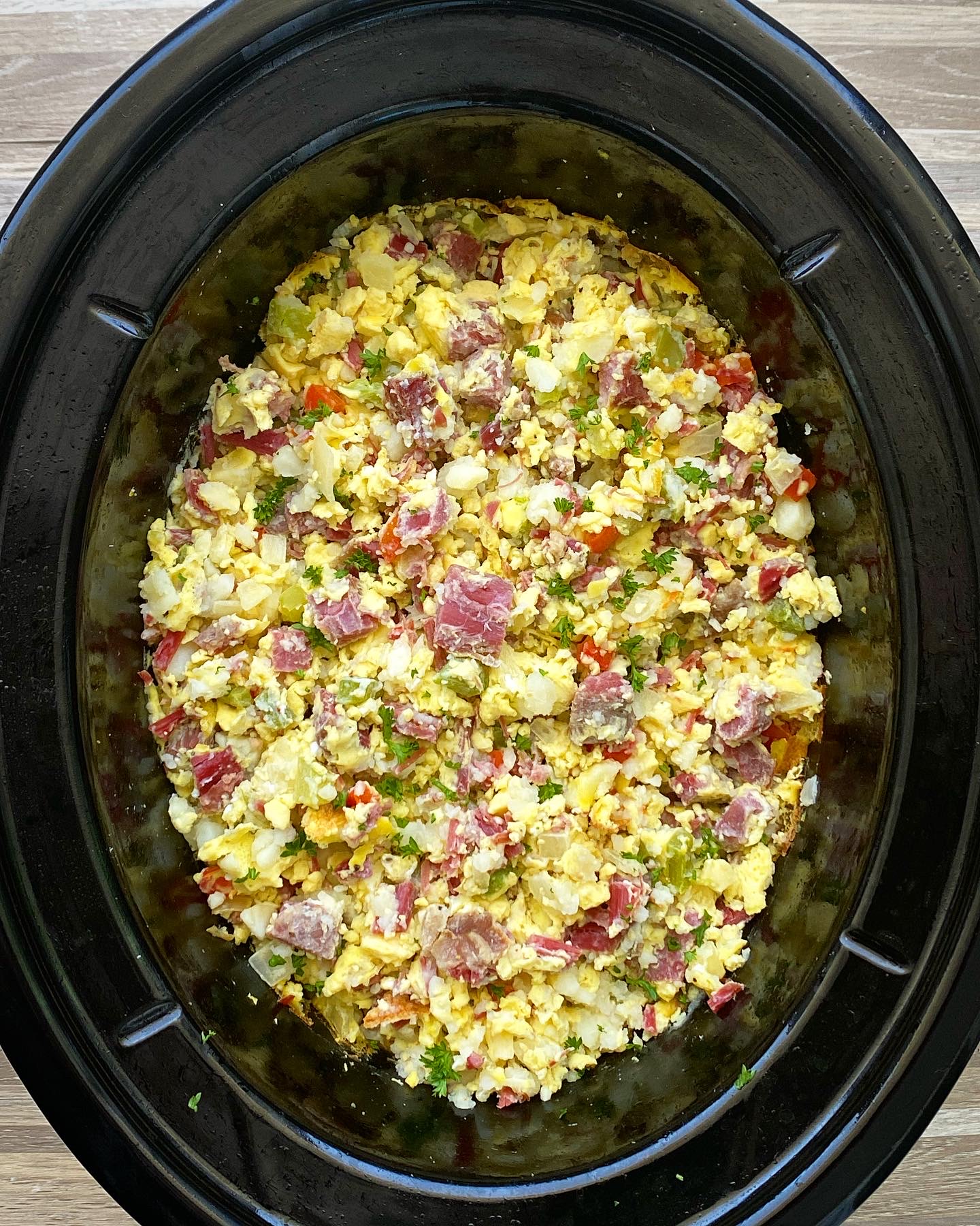 scrambled corned beef hash in the slow cooker