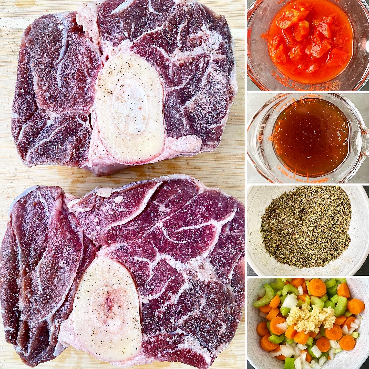 collage of ingredients for crockpot beef osso buco