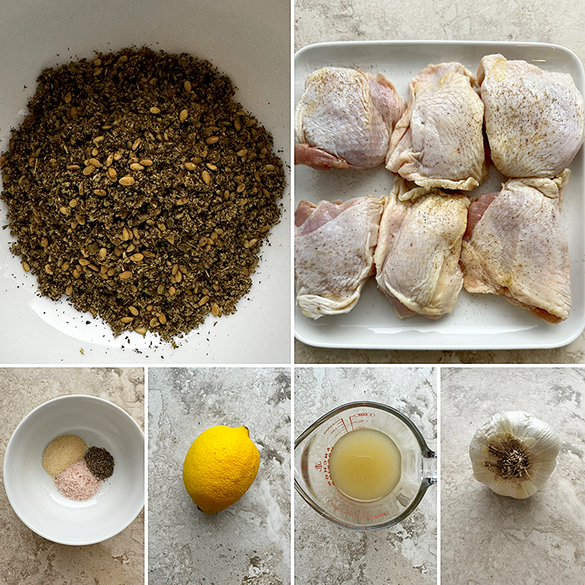 collage of ingredients for slow cooker zaatar chicken thighs 