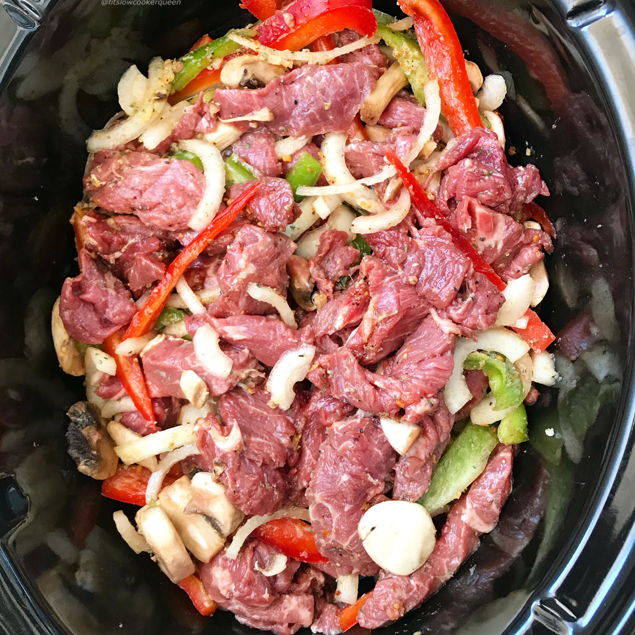 before pic of slow cooker cheesesteaks