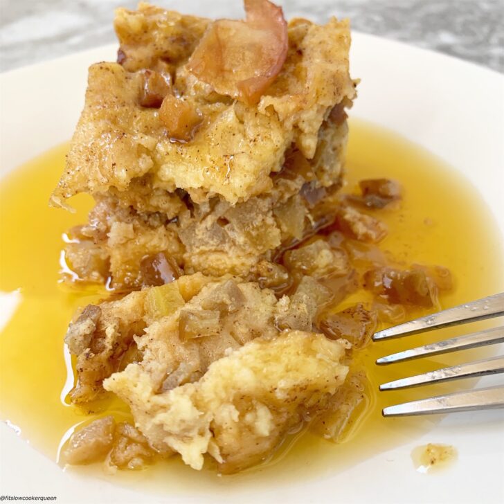 Slow Cooker Apples & Honey Challah Bread Pudding