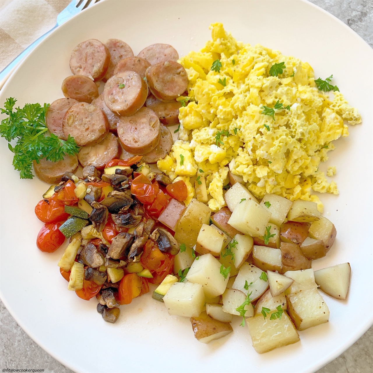 plated pic of Slow Cooker Healthy Fry Up Breakfast (Paleo,Whole30) pin1