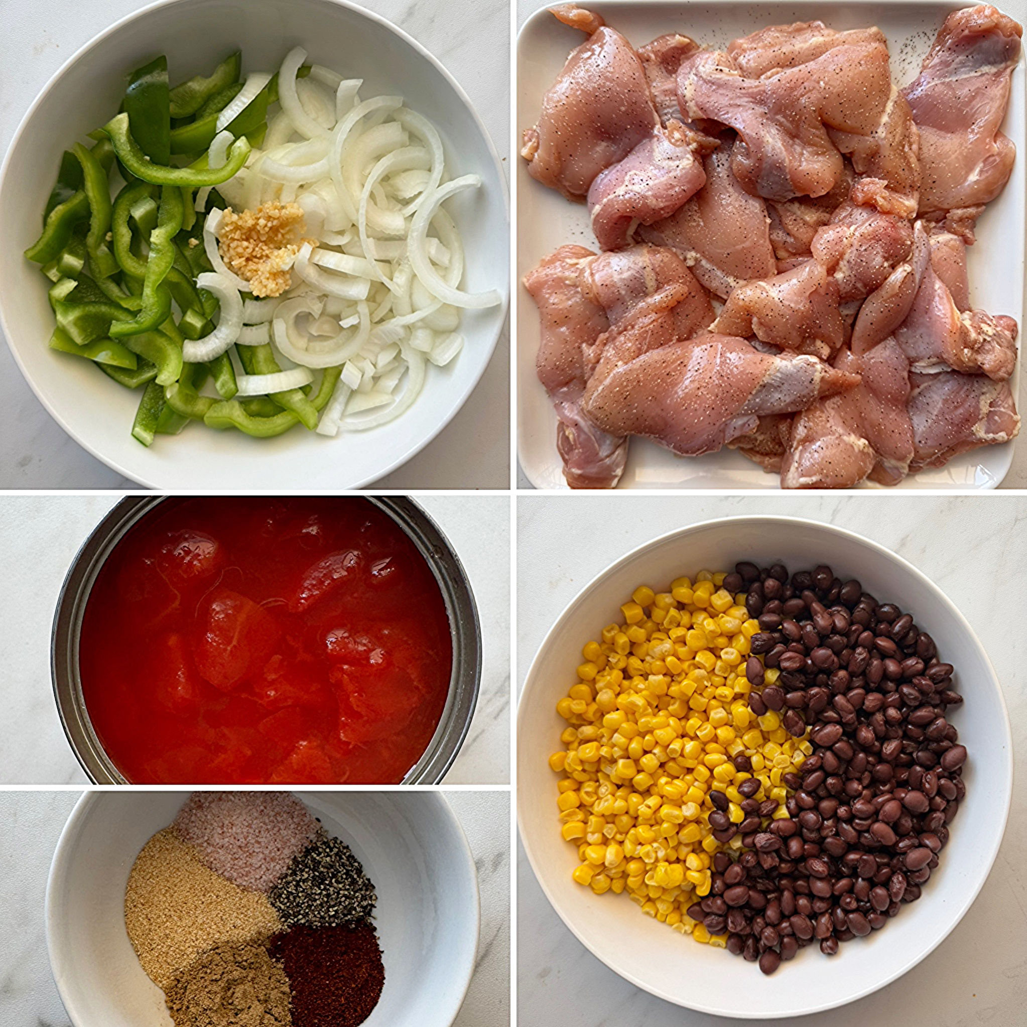 collage of ingredients for Slow Cooker Santa Fe Chicken 