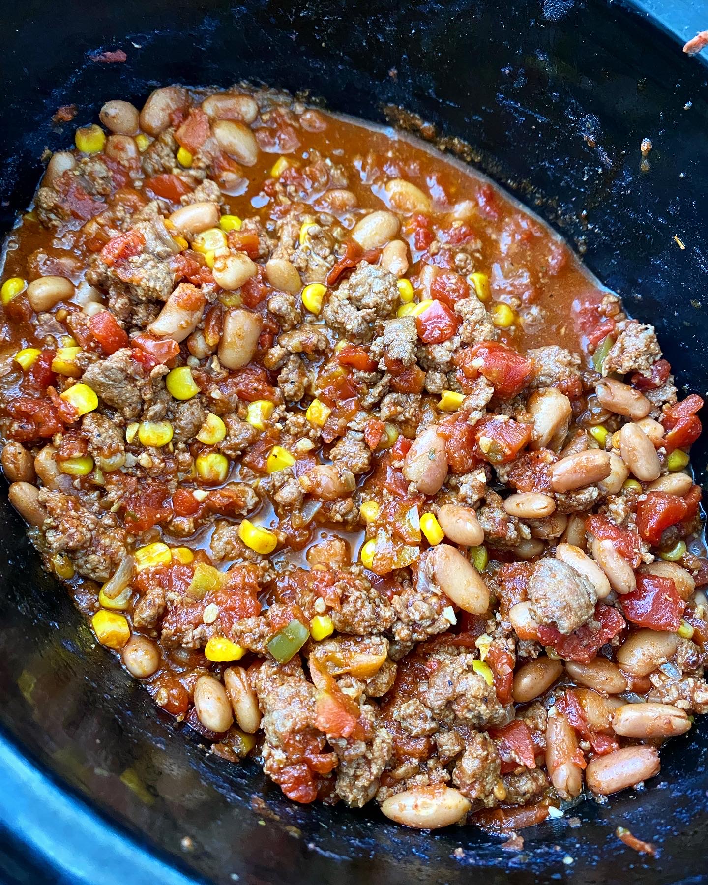 cooked taco chili in the slow cooker