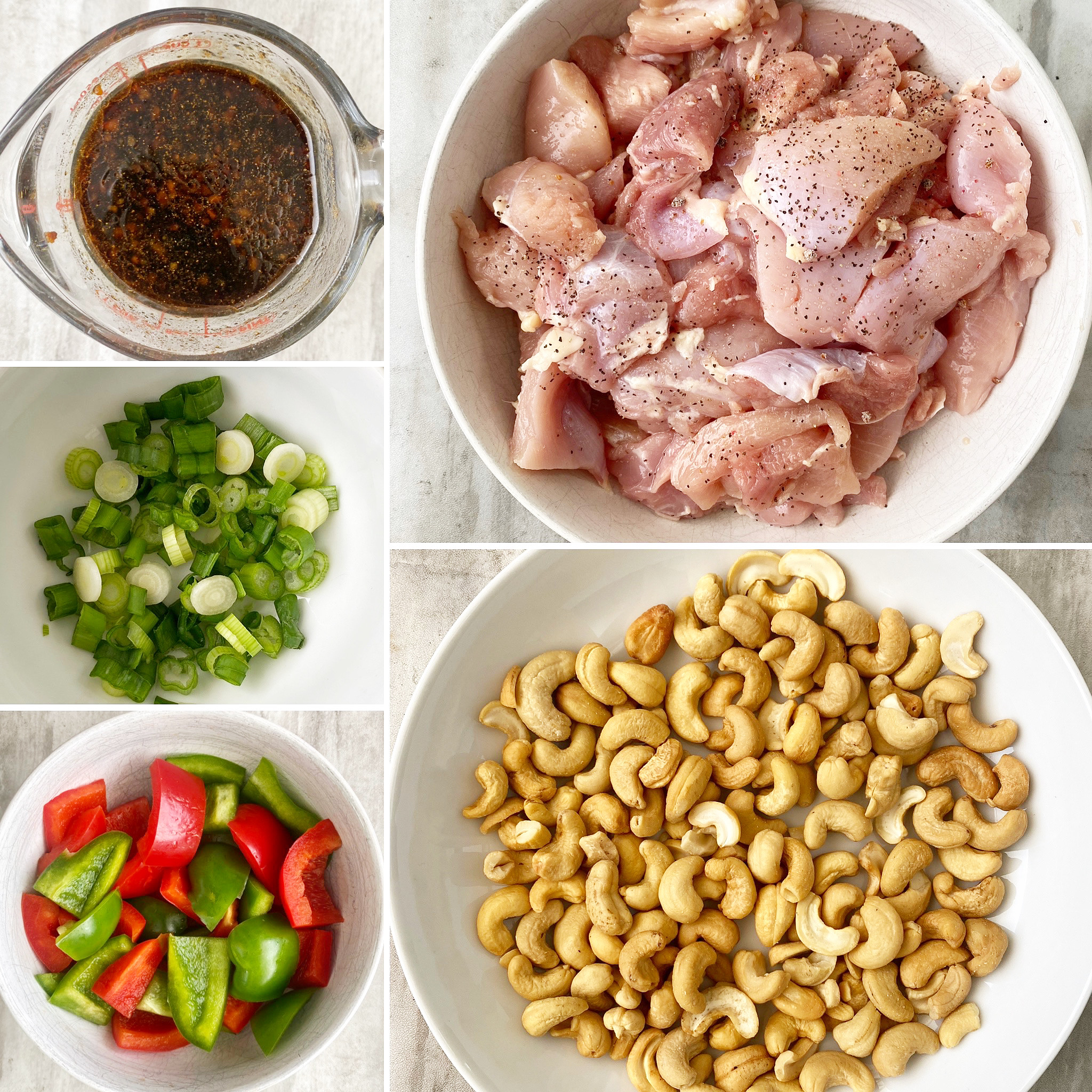 collage of ingredients for slow cooker cashew chicken