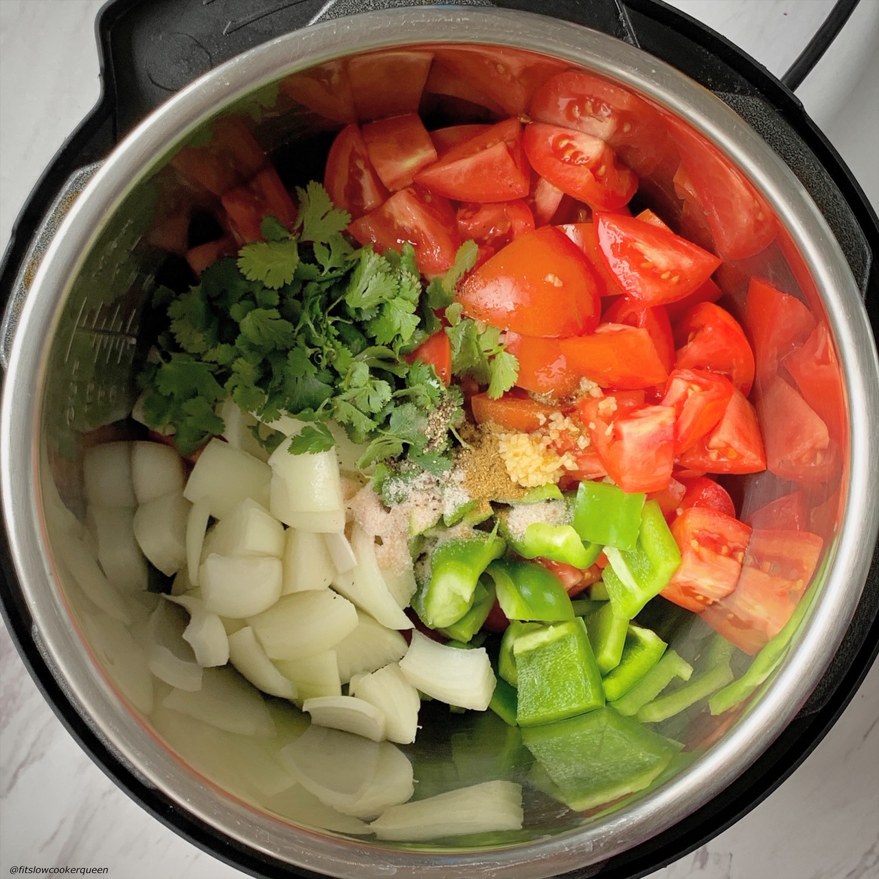 unmixed fresh salsa ingredients in the instant pot