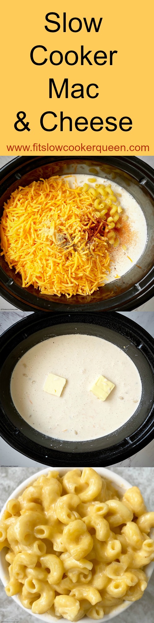 another pinterest pin for Slow Cooker NO BOIL Mac & Cheese (Uncooked Macaroni)