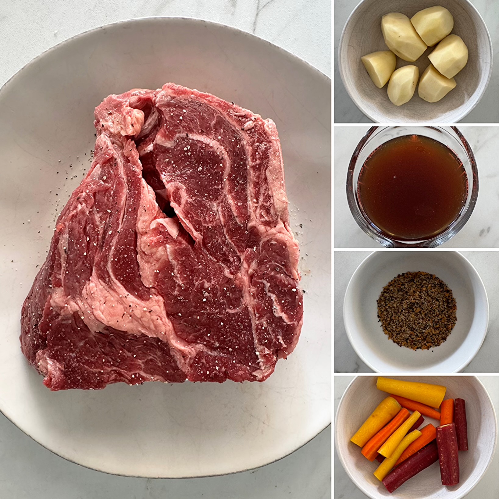 collage of ingredients for Crockpot 5-Ingredient Pot Roast
