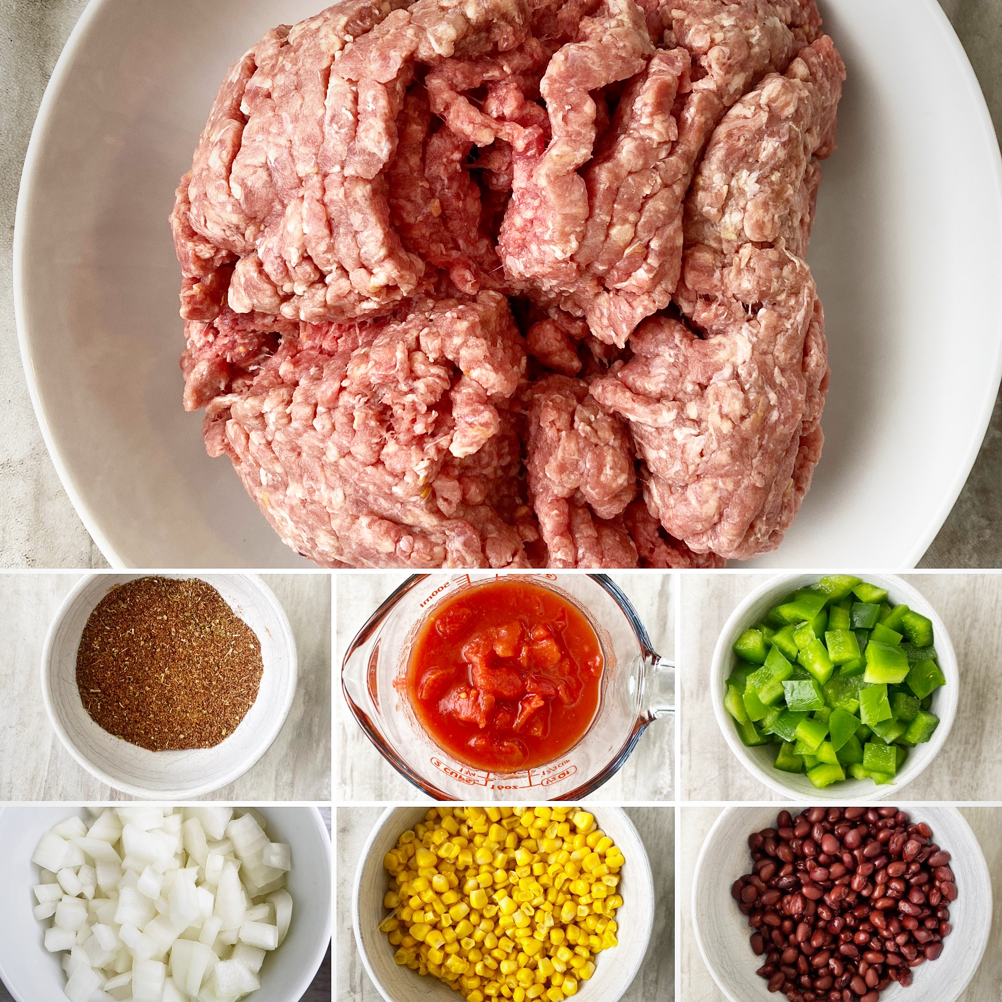 collage of ingredients for slow cooker Tex-Mex ground meat