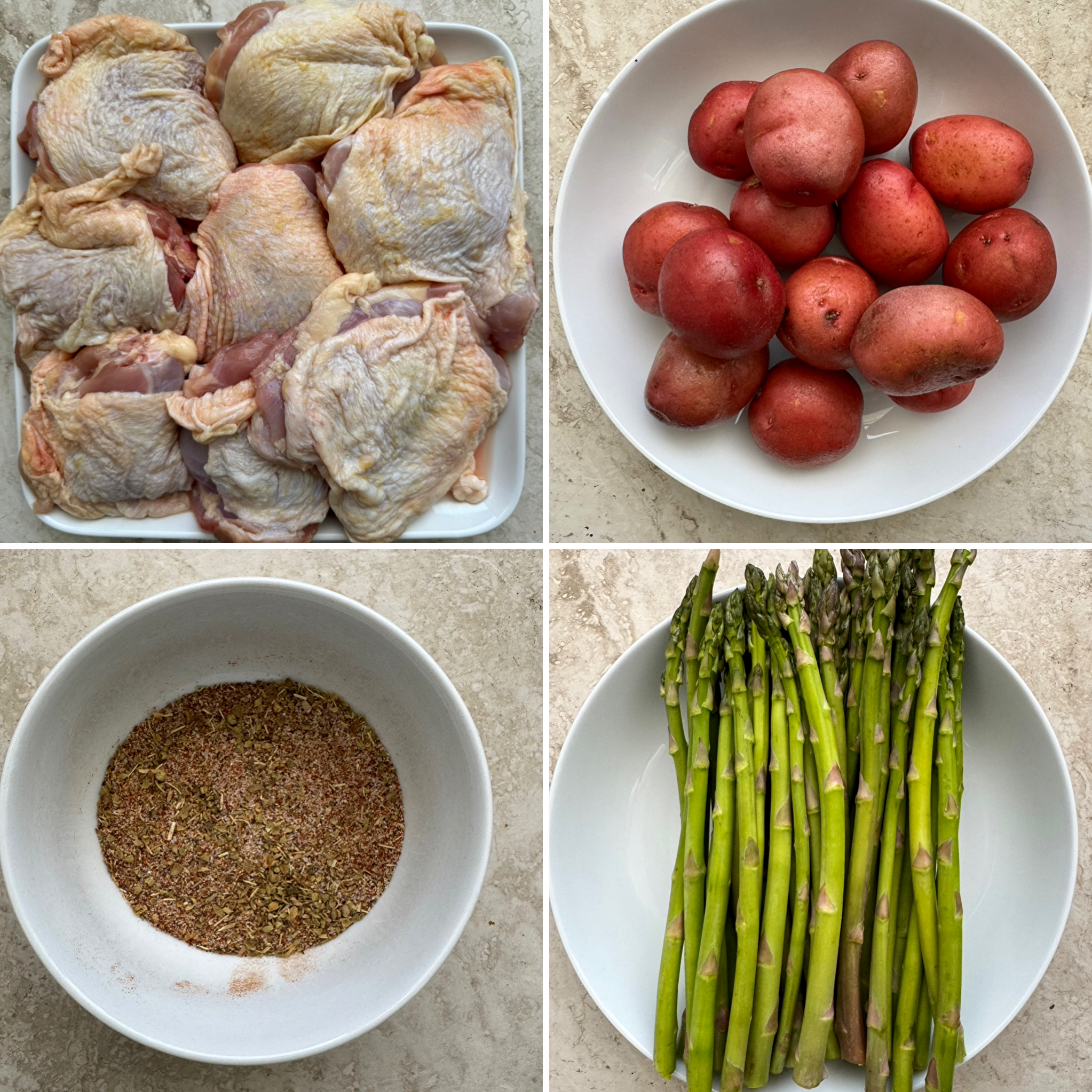 collage of ingredients for slow cooker chicken thigh dinner 