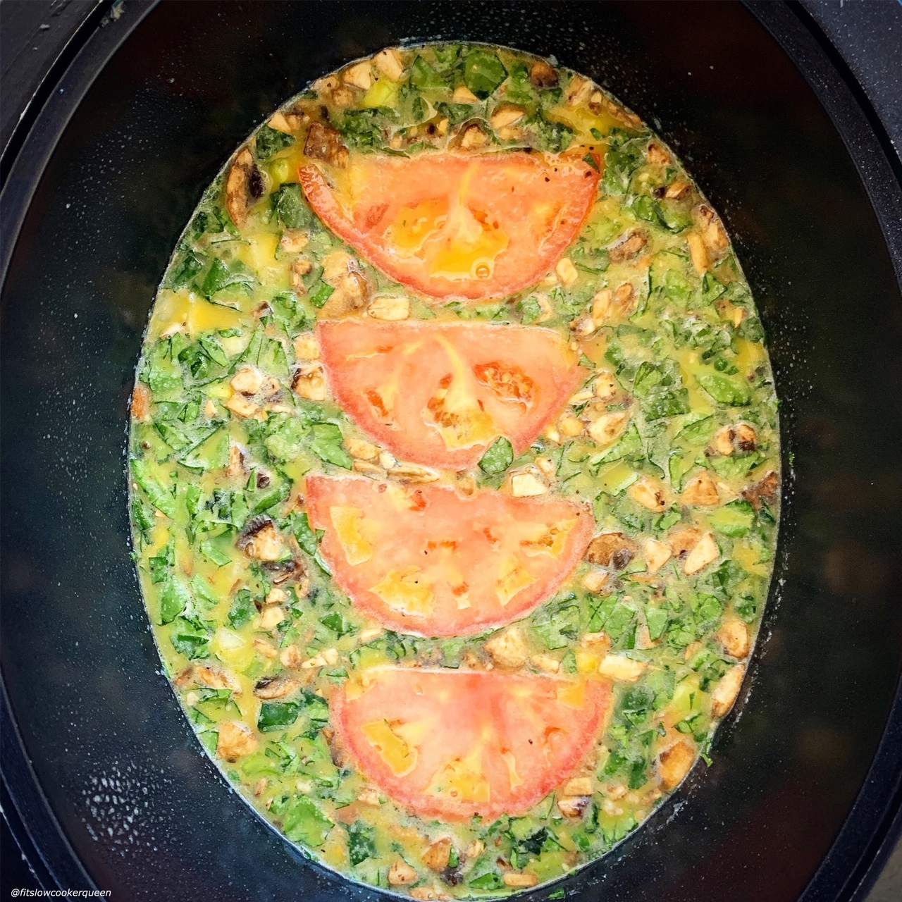 raw meat & veggie frittata in the slow cooker for {VIDEO} Slow Cooker Meat & Vegetable Frittata (Low-Carb, Paleo, Whole30)