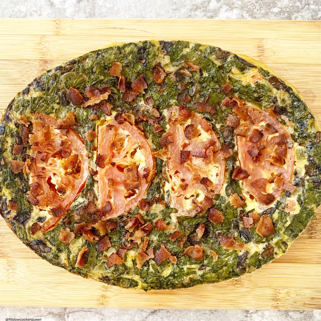 cooled frittata removed from the slow cooker for {VIDEO} Slow Cooker Meat & Vegetable Frittata (Low-Carb, Paleo, Whole30)