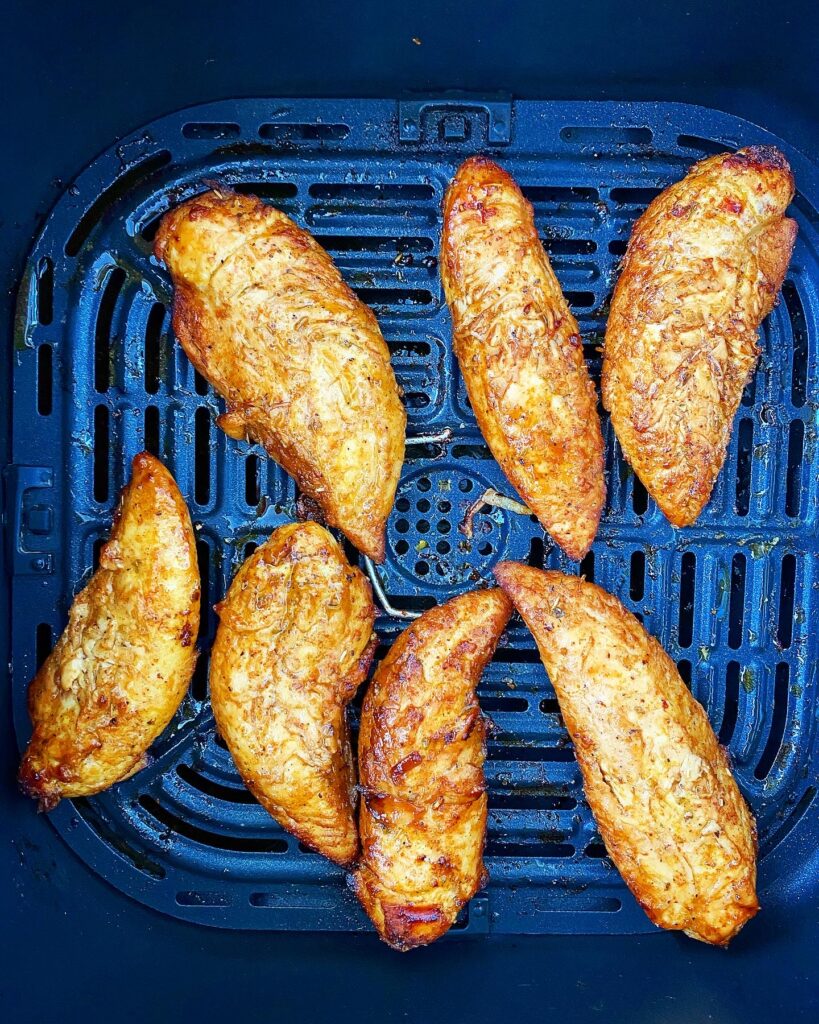 cooked spicy naked chicken tenders in the air fryer