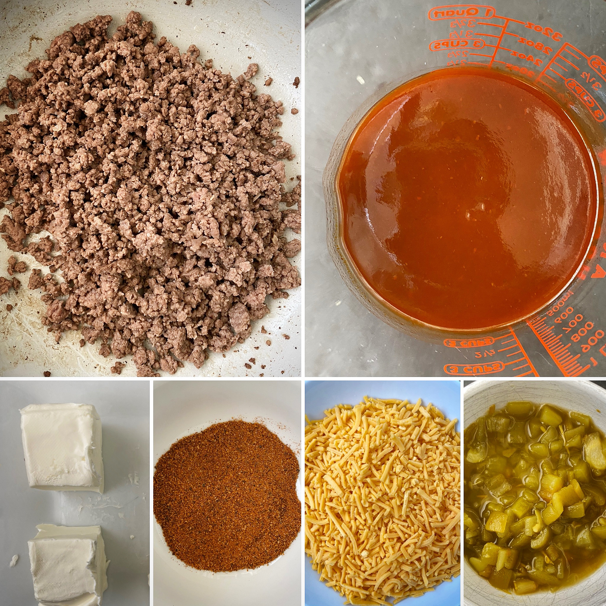 collage of ingredients for slow cooker enchilada dip