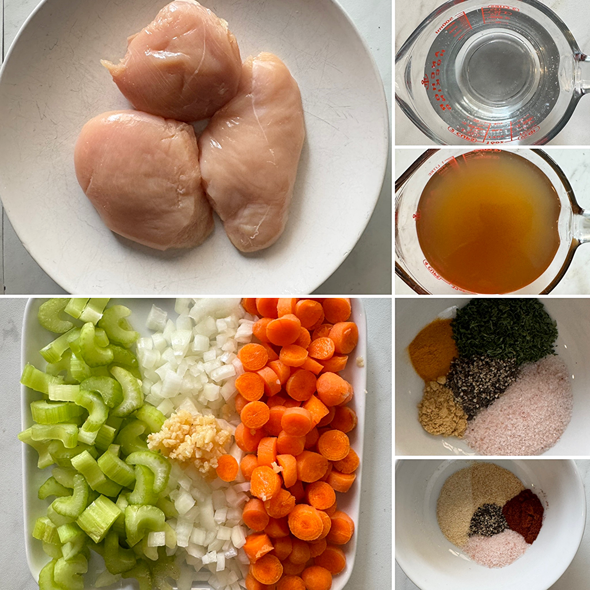 collage of ingredients for slow cooker chicken soup