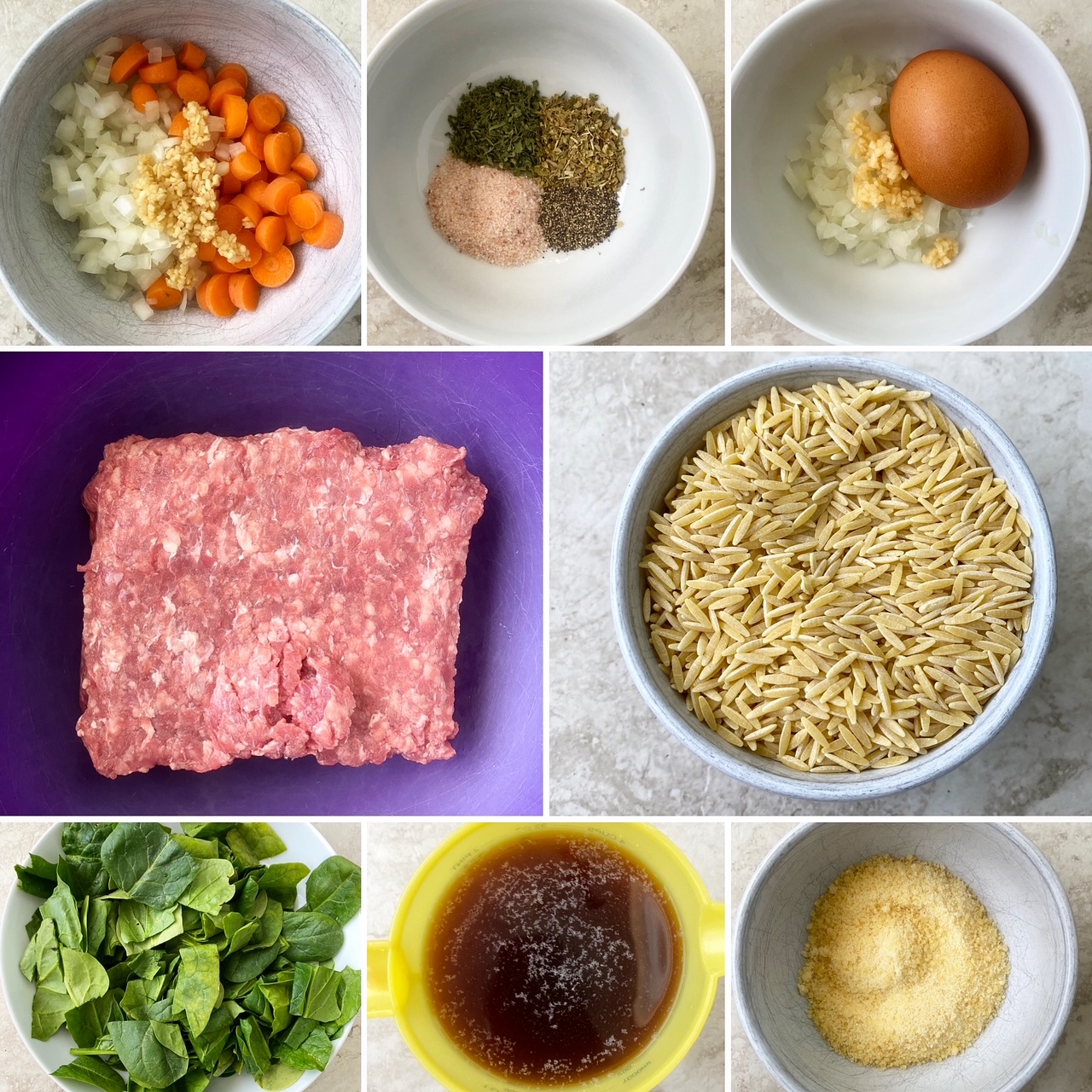 collage of ingredients for slow cooker Italian wedding soup