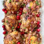overhead shot of slow cooker balsamic cranberry chicken