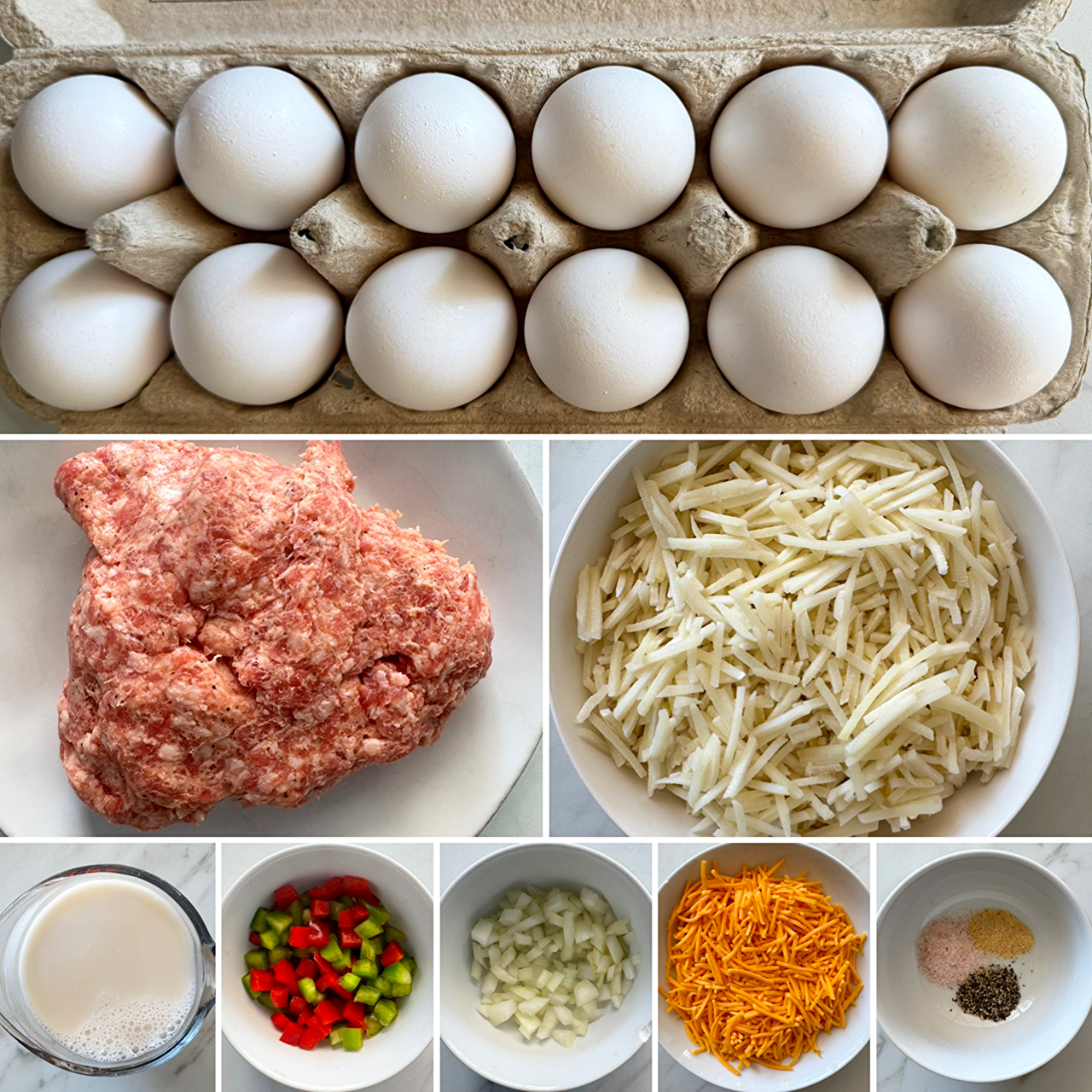 collage of ingredients for slow cooker breakfast casserole