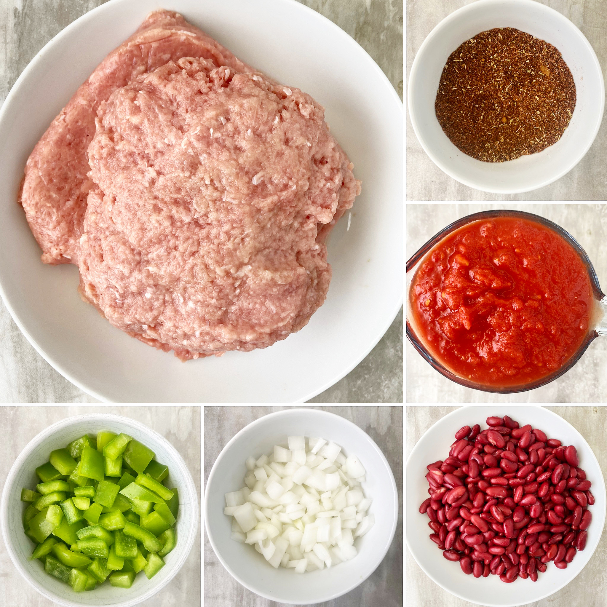 collage of ingredients for turkey chili