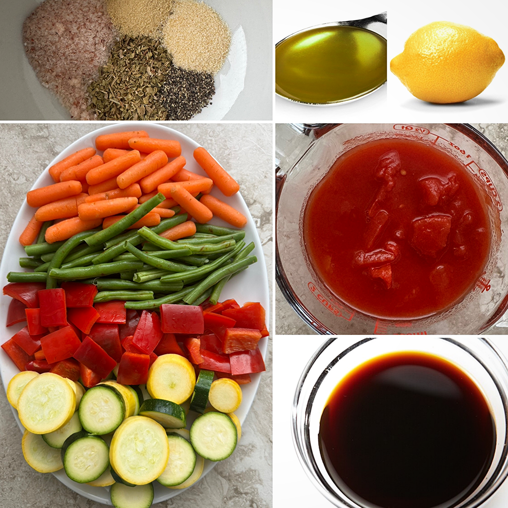 collage of ingredients for slow cooker summer vegetables