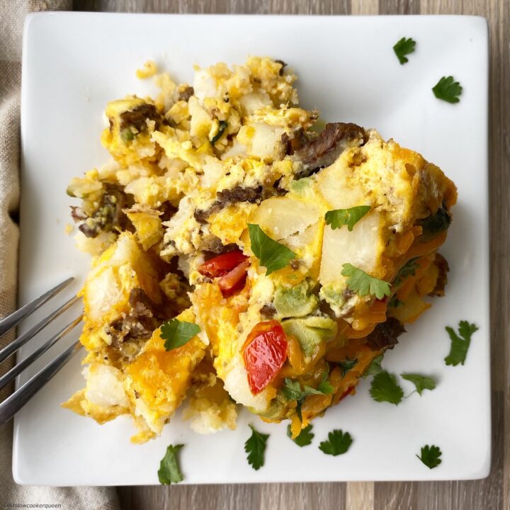 Crockpot California Burrito Breakfast Casserole - Fit Slow Cooker Queen