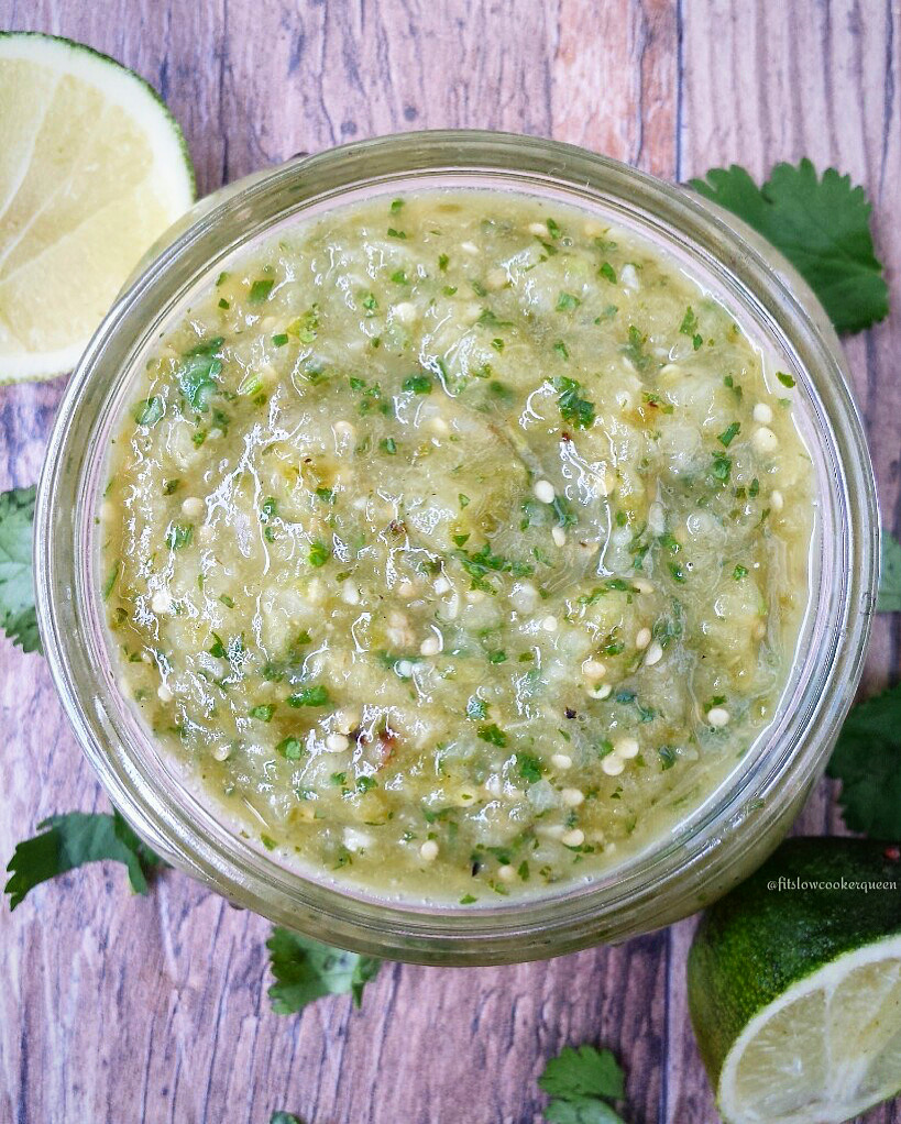 close up of salsa verde in a bowl